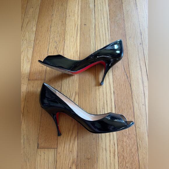 Black Patent Leather Christian Louboutin Peep Toe Pumps - Picture 3 of 8